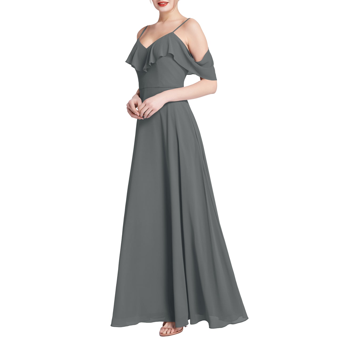 MACloth Women V Neck Cold Shoulder Long Maxi Wedding Party Bridesmaid Dresses