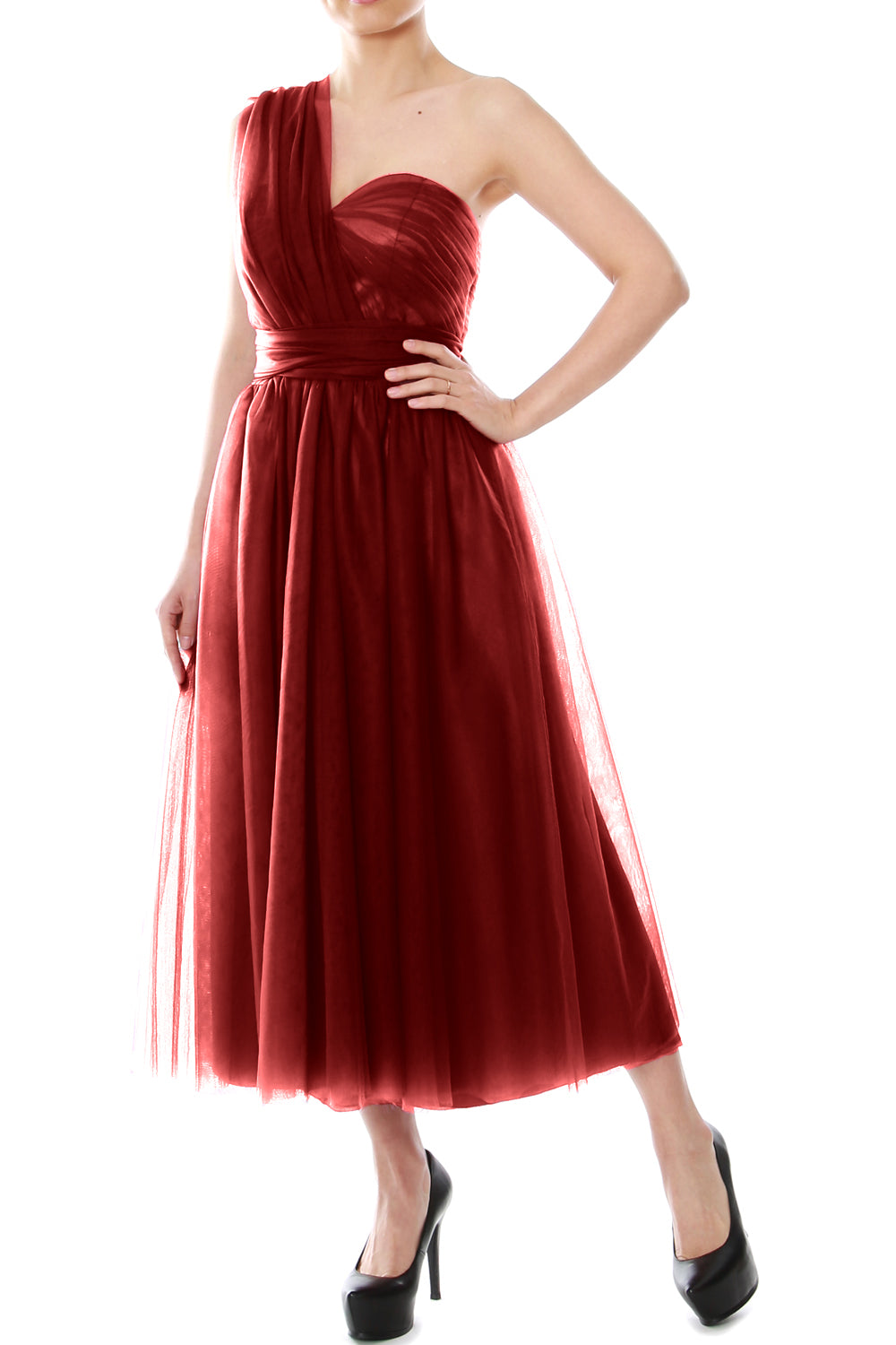 MACloth Midi Convertible Vestidos de dama de honor Vestido de fiesta de boda de tul