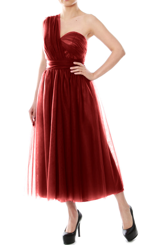 MACloth Midi Convertible Vestidos de dama de honor Vestido de fiesta de boda de tul