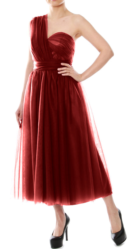 MACloth Midi Convertible Bridesmaid Dresses Tulle Wedding Party Gown Bridal