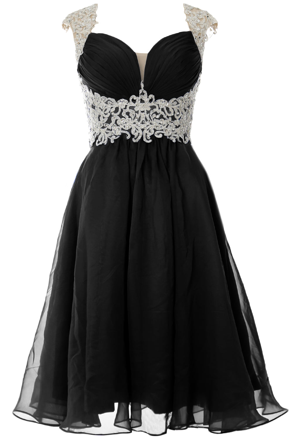 MACloth Women Cap Sleeve Lace Chiffon Short Prom Dress Wedding Party Formal Gown