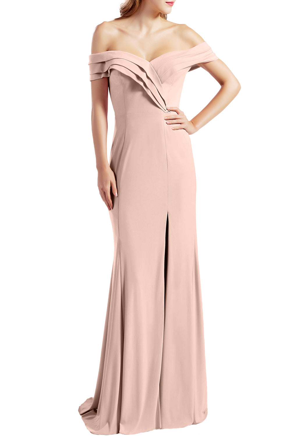 MACloth Women Prom Dresses with Side Split Off the Shoulder Formal Evening Gown