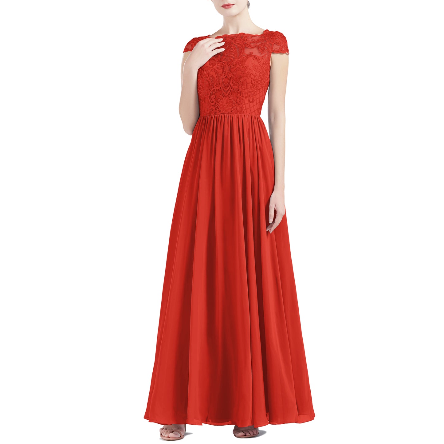 MACloth Women Cap Sleeve Scoop Lace Long Wedding Mother Bride Dresses Formal