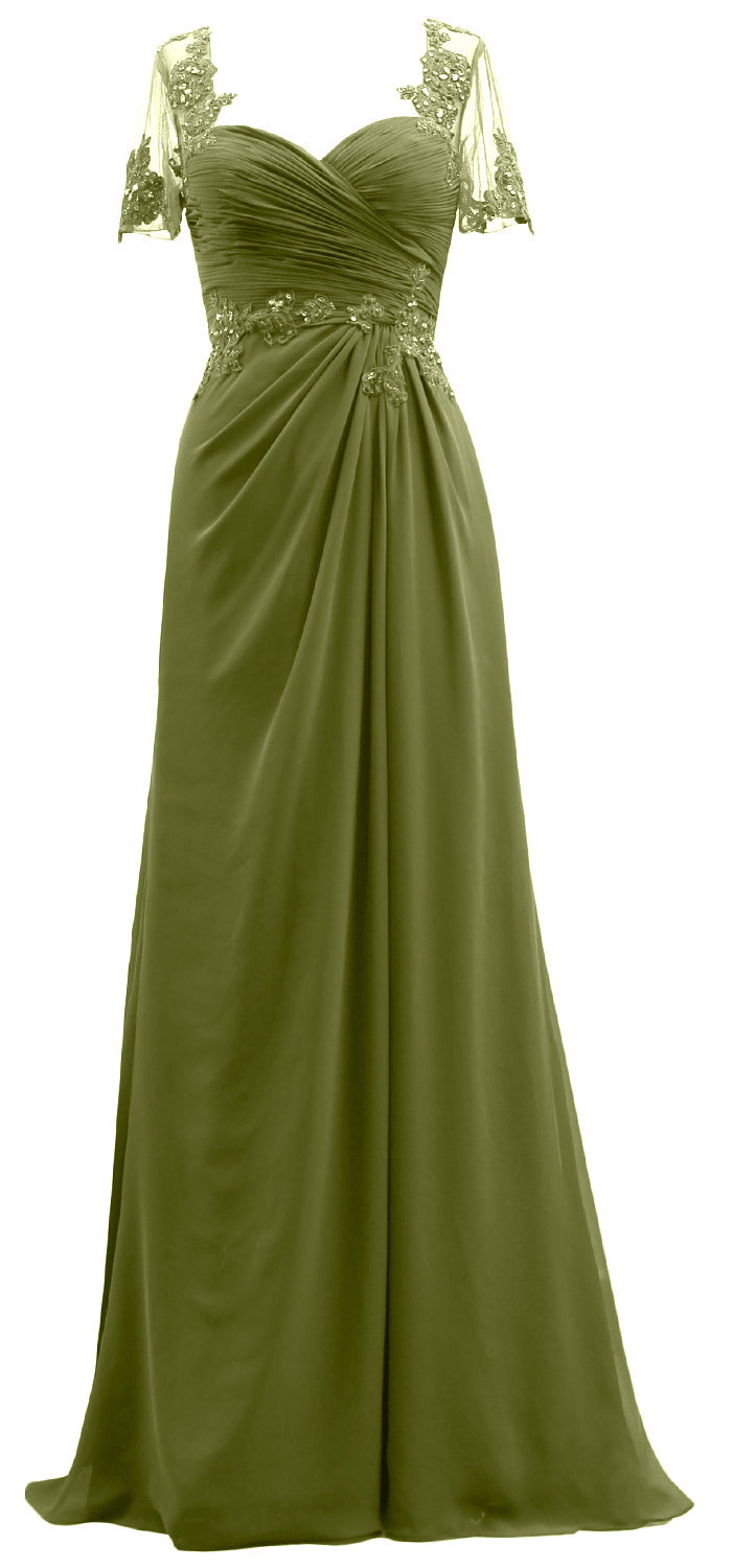 MACloth Damen Kurze Ärmel Spitze Formelles Abendkleid Maxikleid für die Brautmutter