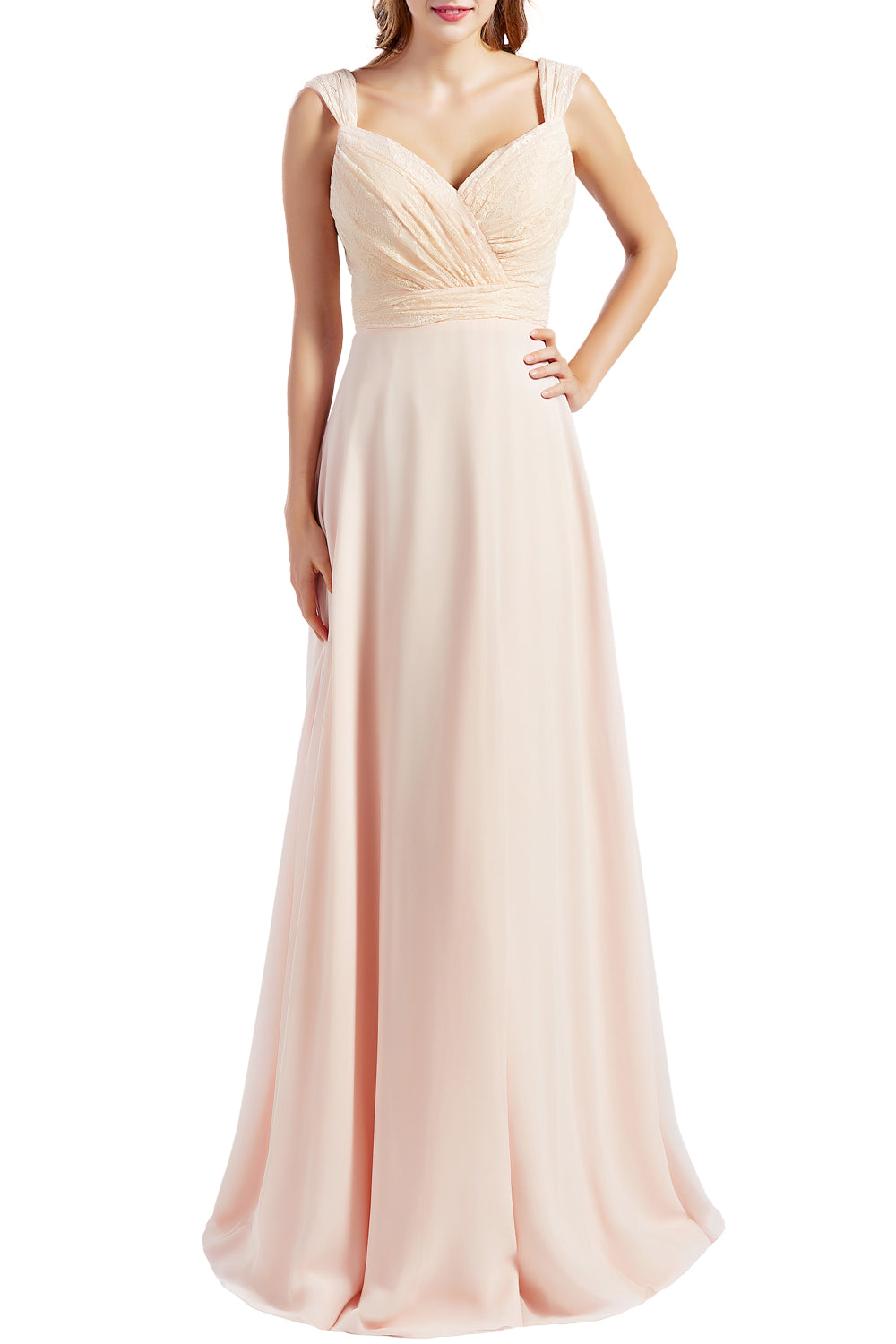 MACloth Damen Brautjungfernkleid mit Spitzenmieder, Chiffon, lang, formelles Abendkleid