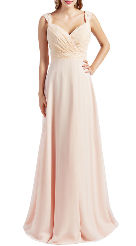 MACloth Women Lace Bodice Chiffon Long Bridesmaid Dresses Formal Evening Gown