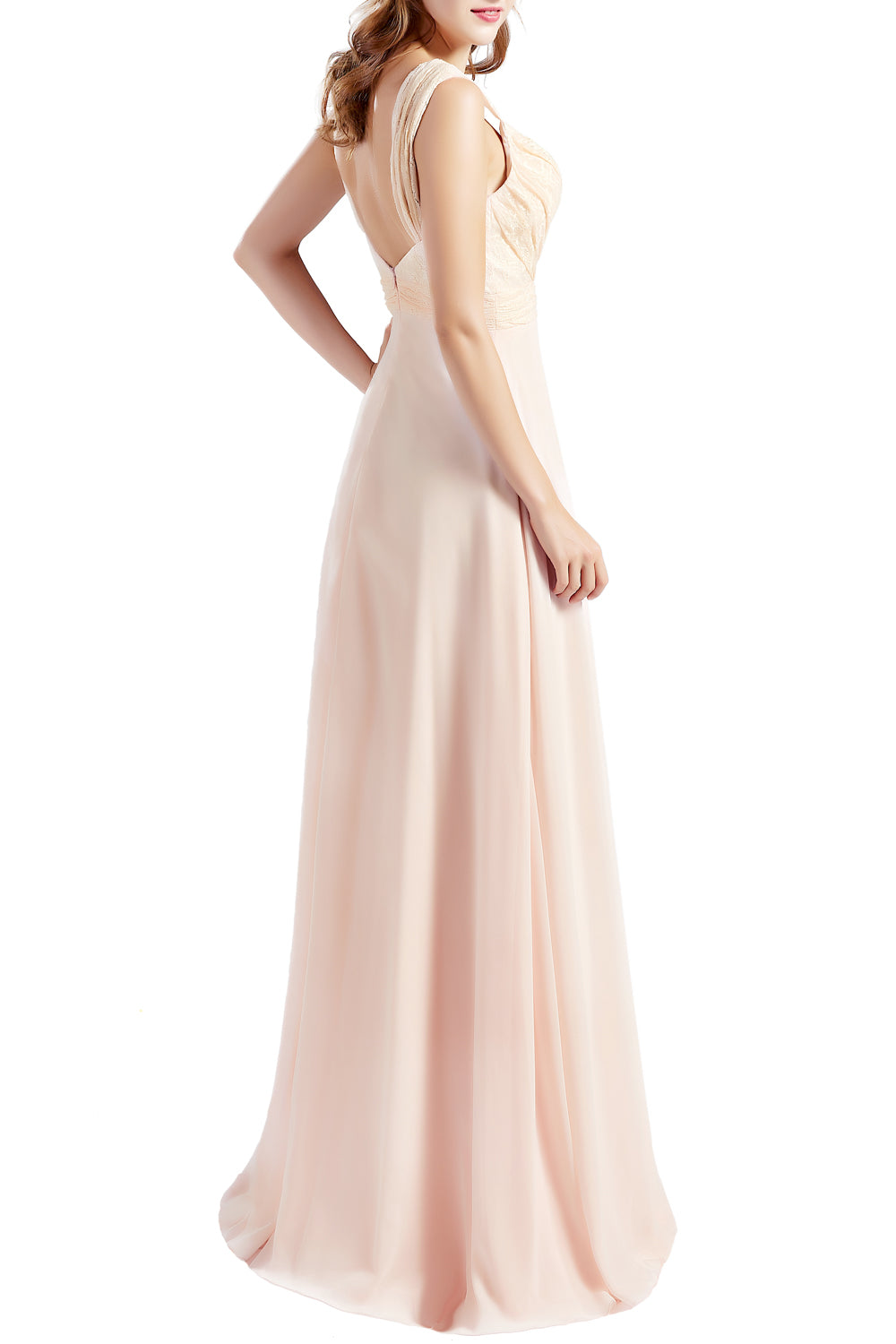 MACloth Damen Brautjungfernkleid mit Spitzenmieder, Chiffon, lang, formelles Abendkleid