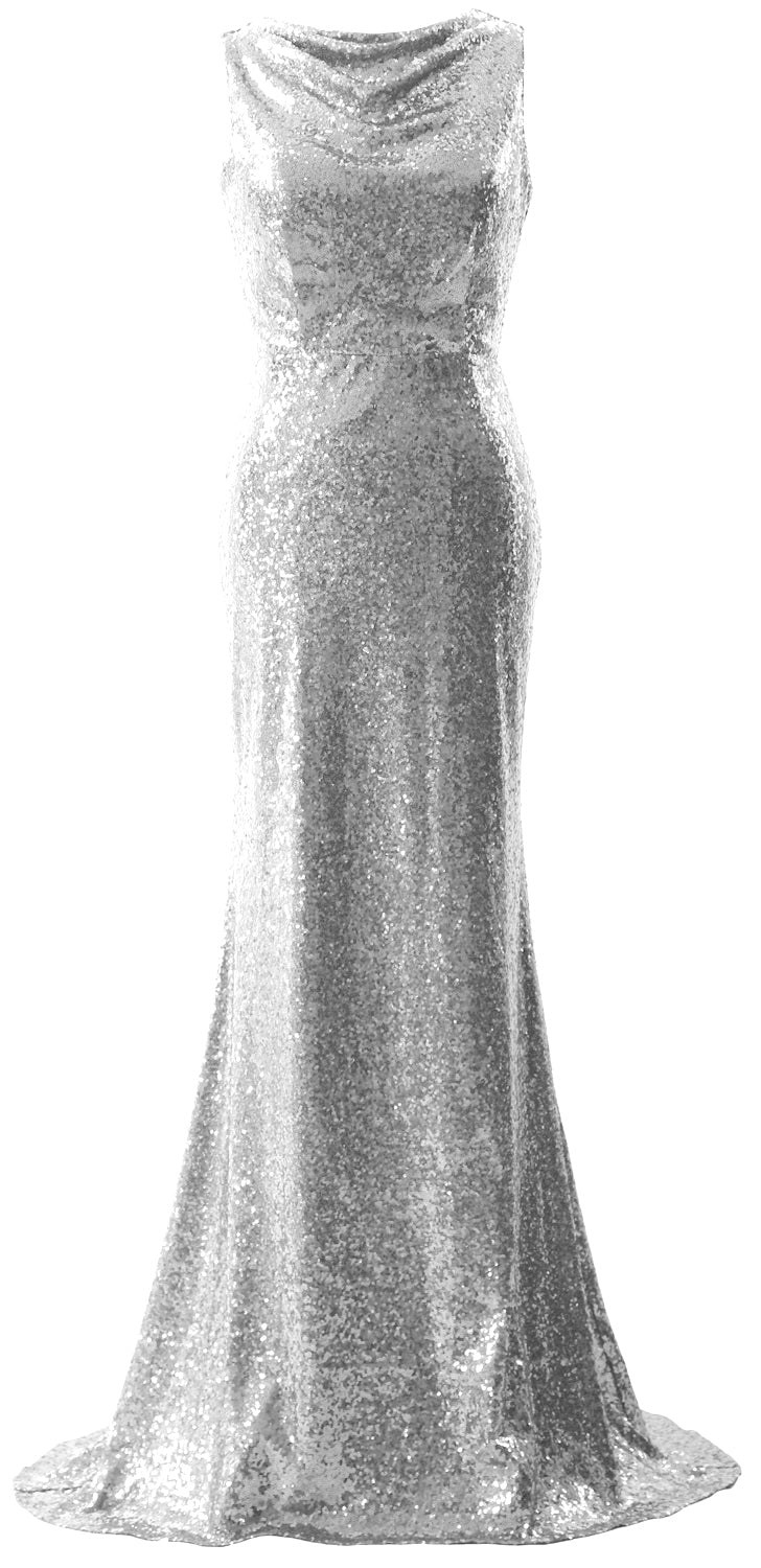 Vestido de dama de honor con lentejuelas y cuello en V de MACloth para mujer, vestido de fiesta de noche largo estilo sirena