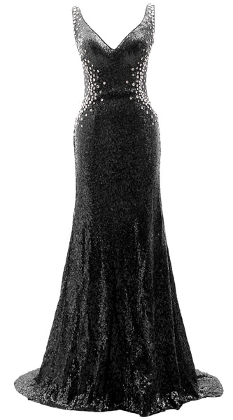 MACloth Women Prom Dresses Mermaid Sleeveless Sequin Party Evening Formal Gown