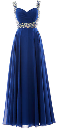MACloth Women Straps Crystal Chiffon Long Prom Wedding Party Dress Evening Gown
