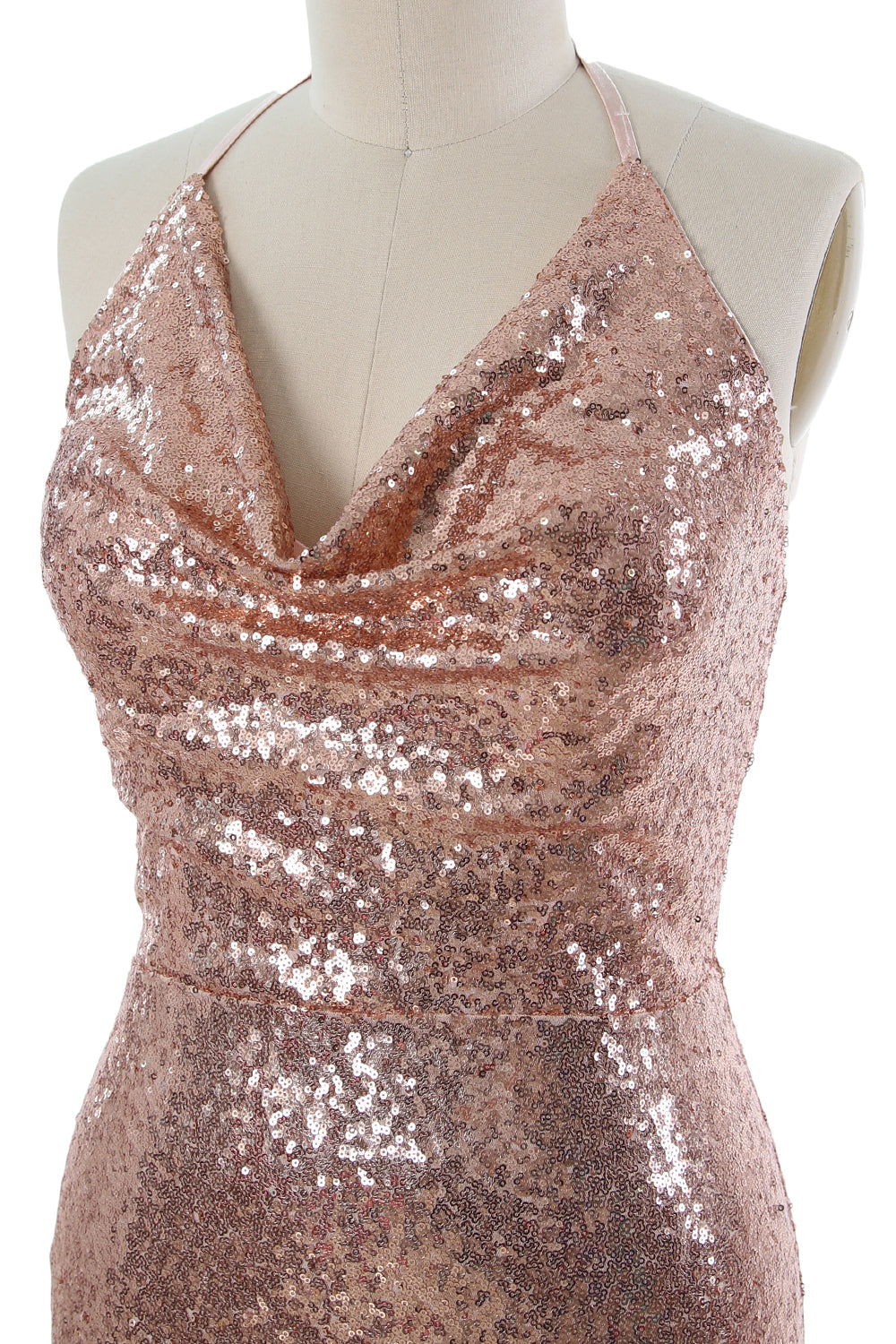 MACloth Damen Neckholder Lange Pailletten Brautjungfernkleider Party Abendkleid Maxi