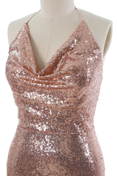 MACloth Women Halter Long Sequin Bridesmaid Dresses Party Evening Gown Maxi