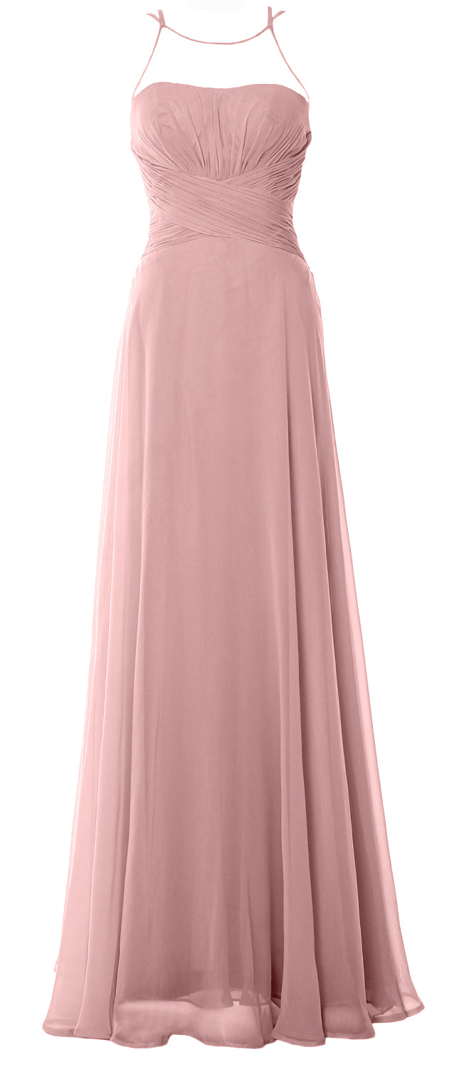 MACloth Damen Neckholder Langes Brautjungfernkleid Chiffon Schlichtes Ballkleid Formales Kleid