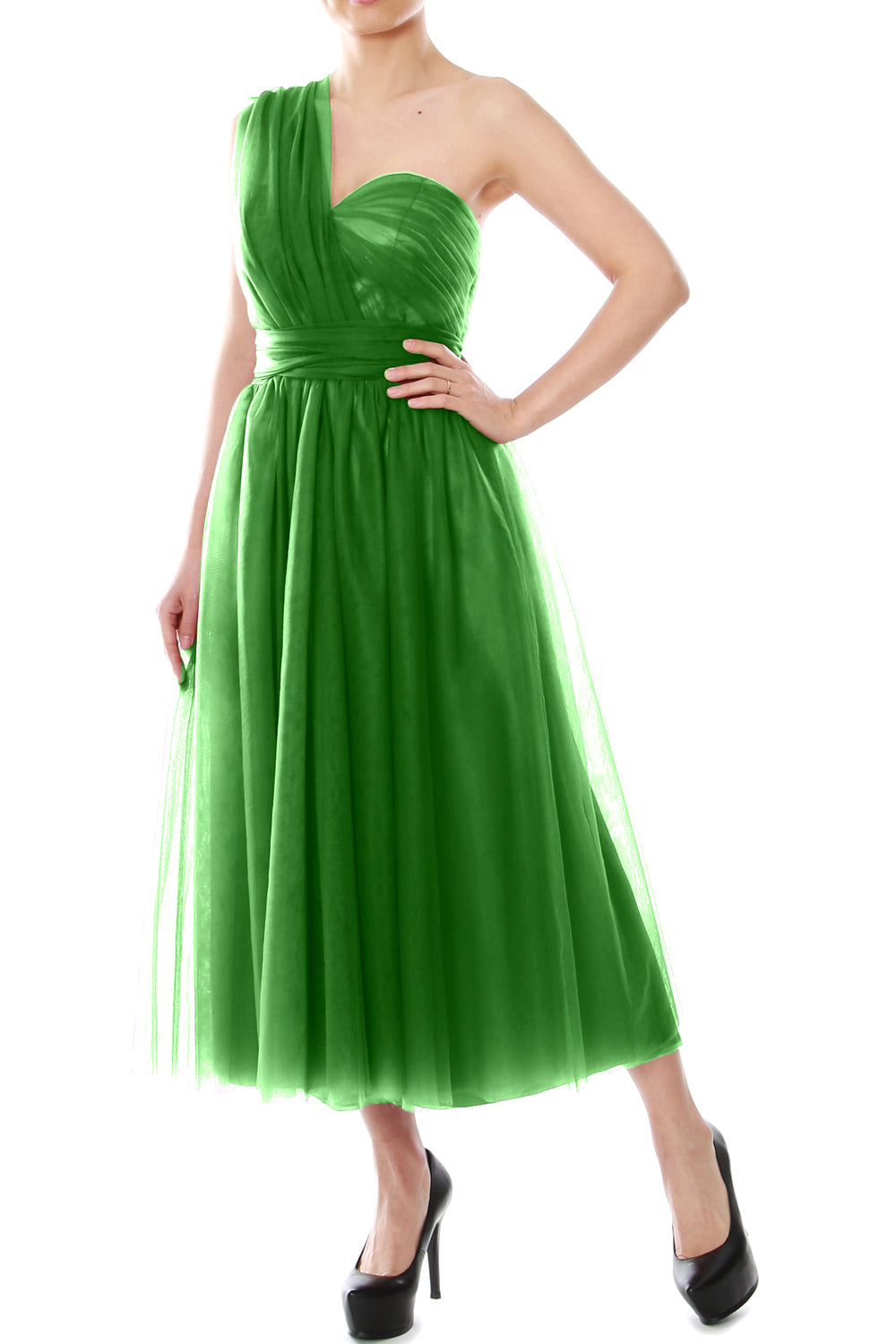 MACloth Midi Convertible Vestidos de dama de honor Vestido de fiesta de boda de tul