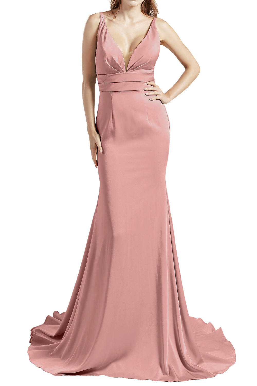MACloth Damen Langes V-Ausschnitt Crepe Meerjungfrau Ballkleid Party Abendkleid