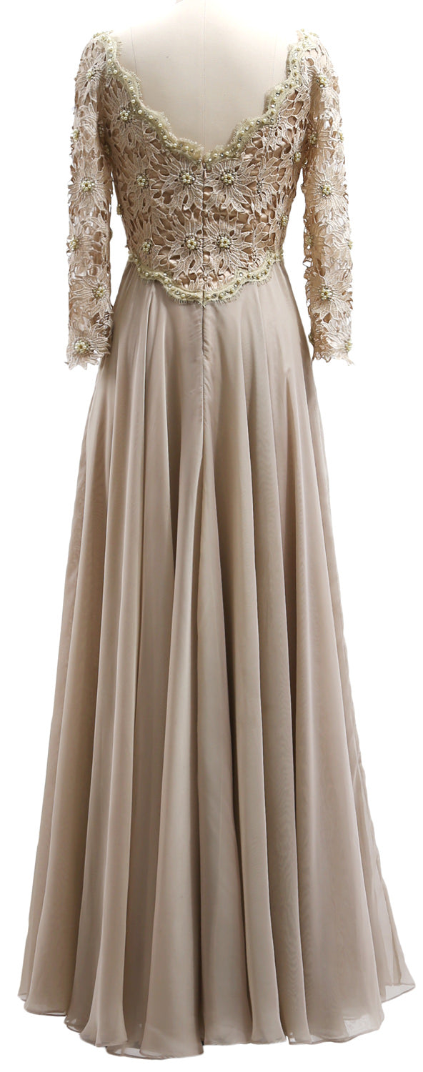 MACloth Damen Abendkleid für die Brautmutter, V-Ausschnitt, Spitze, lange Ärmel