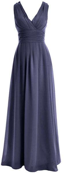MACloth Long Romantic Wedding Party Bridesmaid Dresses V neck Sleeveless