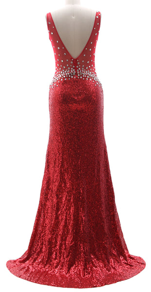 MACloth Women Prom Dresses Mermaid Sleeveless Sequin Party Evening Formal Gown