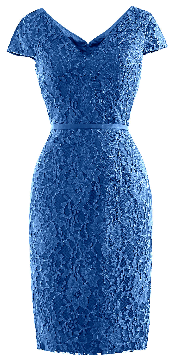 MACloth Women Vintage Short Lace Cap Sleeve Mother of Bride Dress Wedding Party