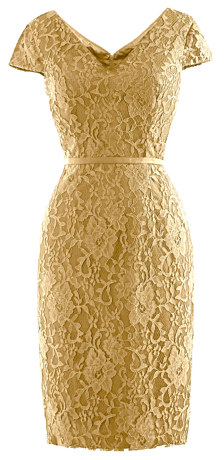 MACloth Women Vintage Short Lace Cap Sleeve Mother of Bride Dress Wedding Party