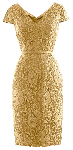 MACloth Women Vintage Short Lace Cap Sleeve Mother of Bride Dress Wedding Party