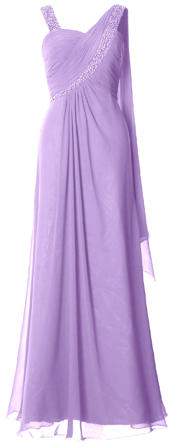 MACloth Women Beading Long Pleated Prom Dresses Evening Party Formal Gown