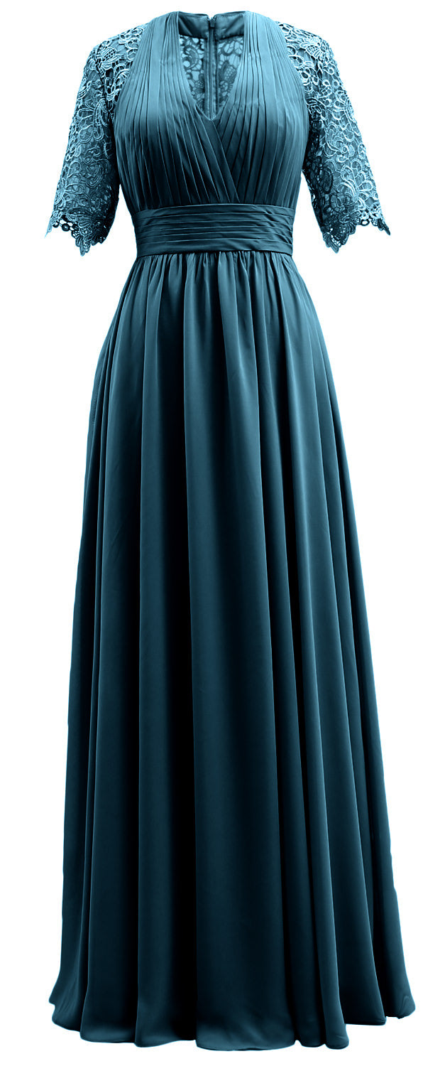 MACloth Vestidos largos para madre de la novia, mangas cortas, escote en V, vestido formal de noche