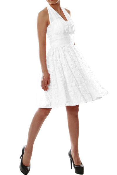 MACloth Women Halter Short Lace Little Black Dress Wedding Party Bridesmaid