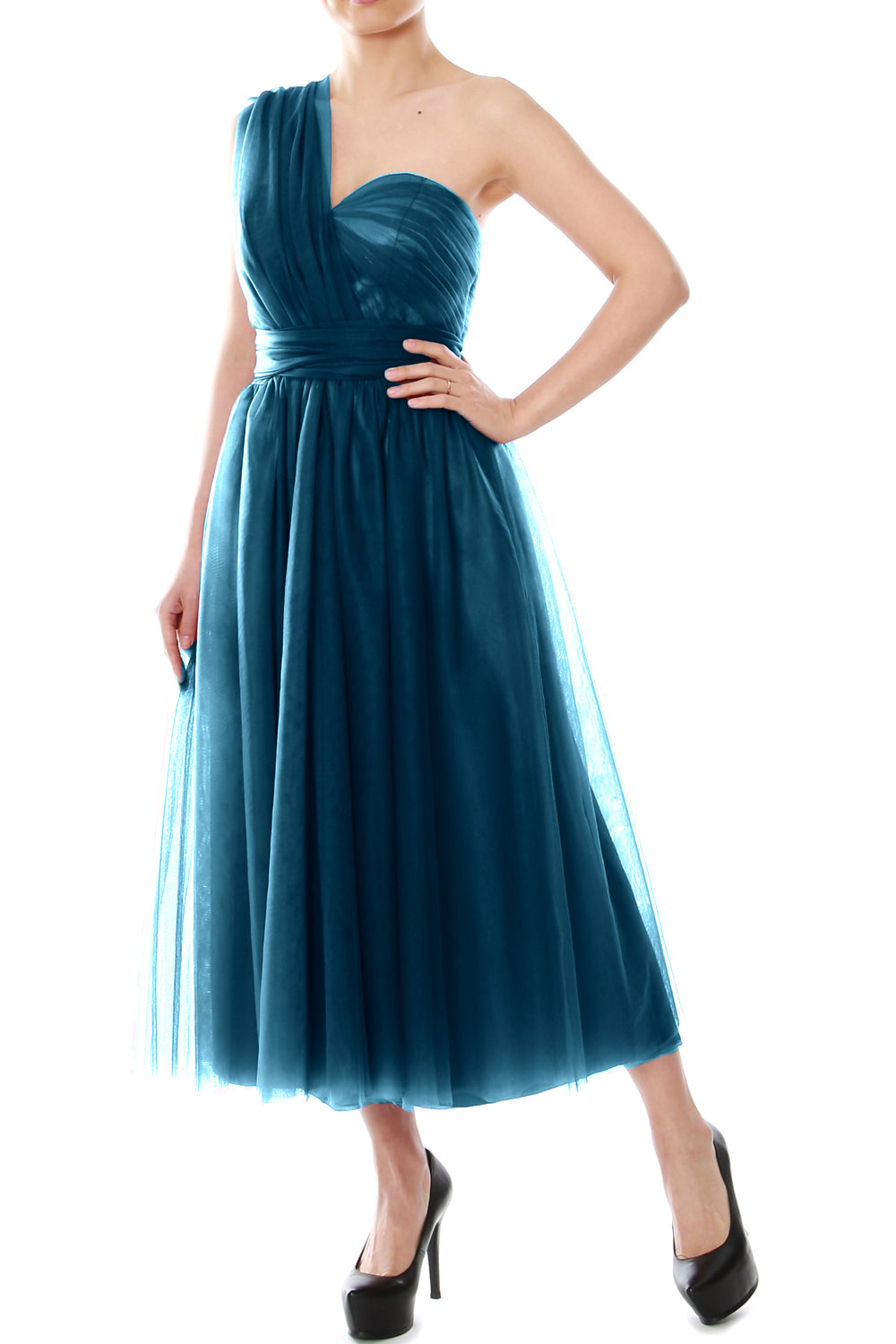 MACloth Midi Convertible Vestidos de dama de honor Vestido de fiesta de boda de tul