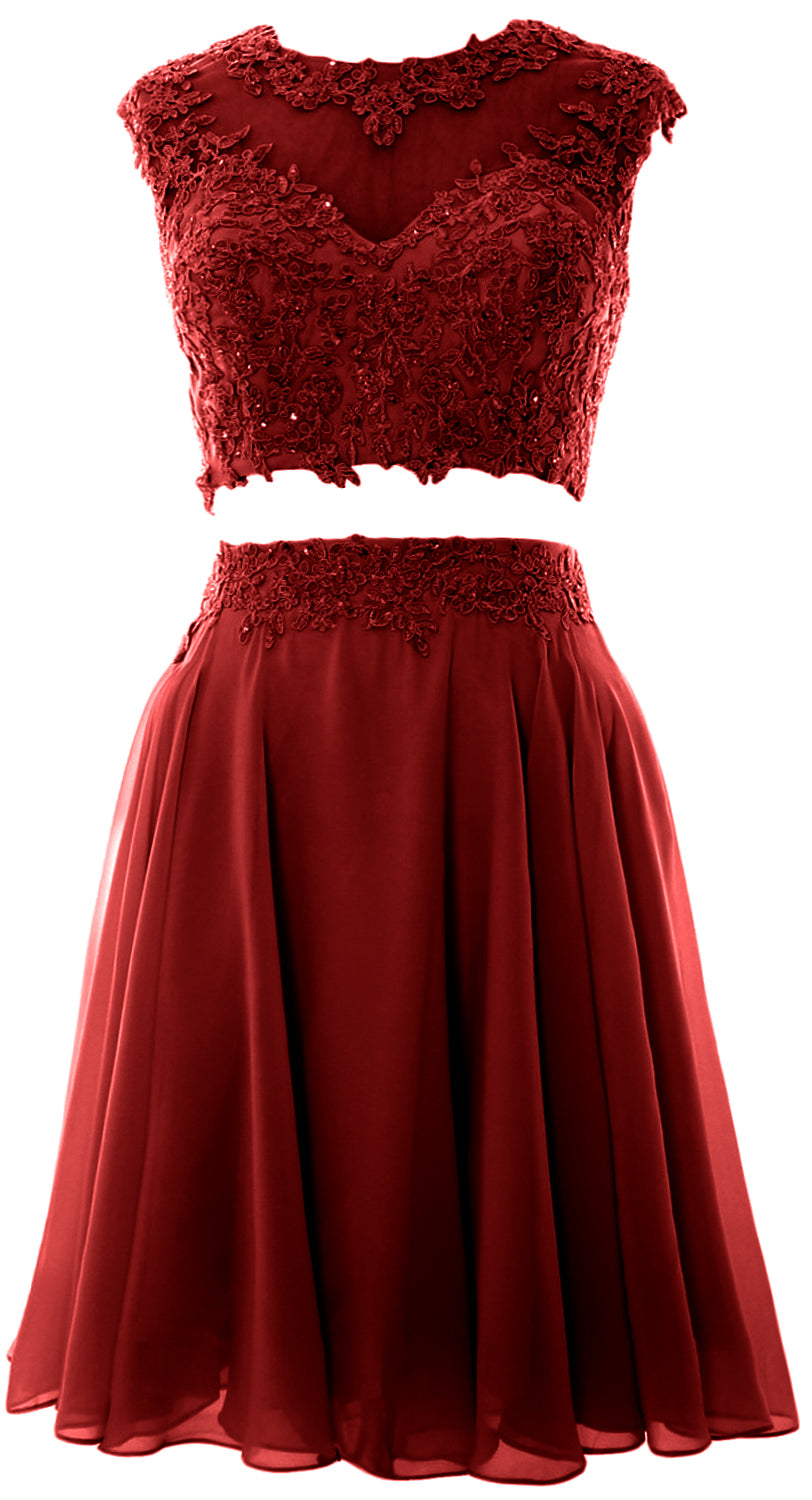 Vestido de fiesta de boda de encaje de 2 piezas estilo vintage para mujer de MACloth