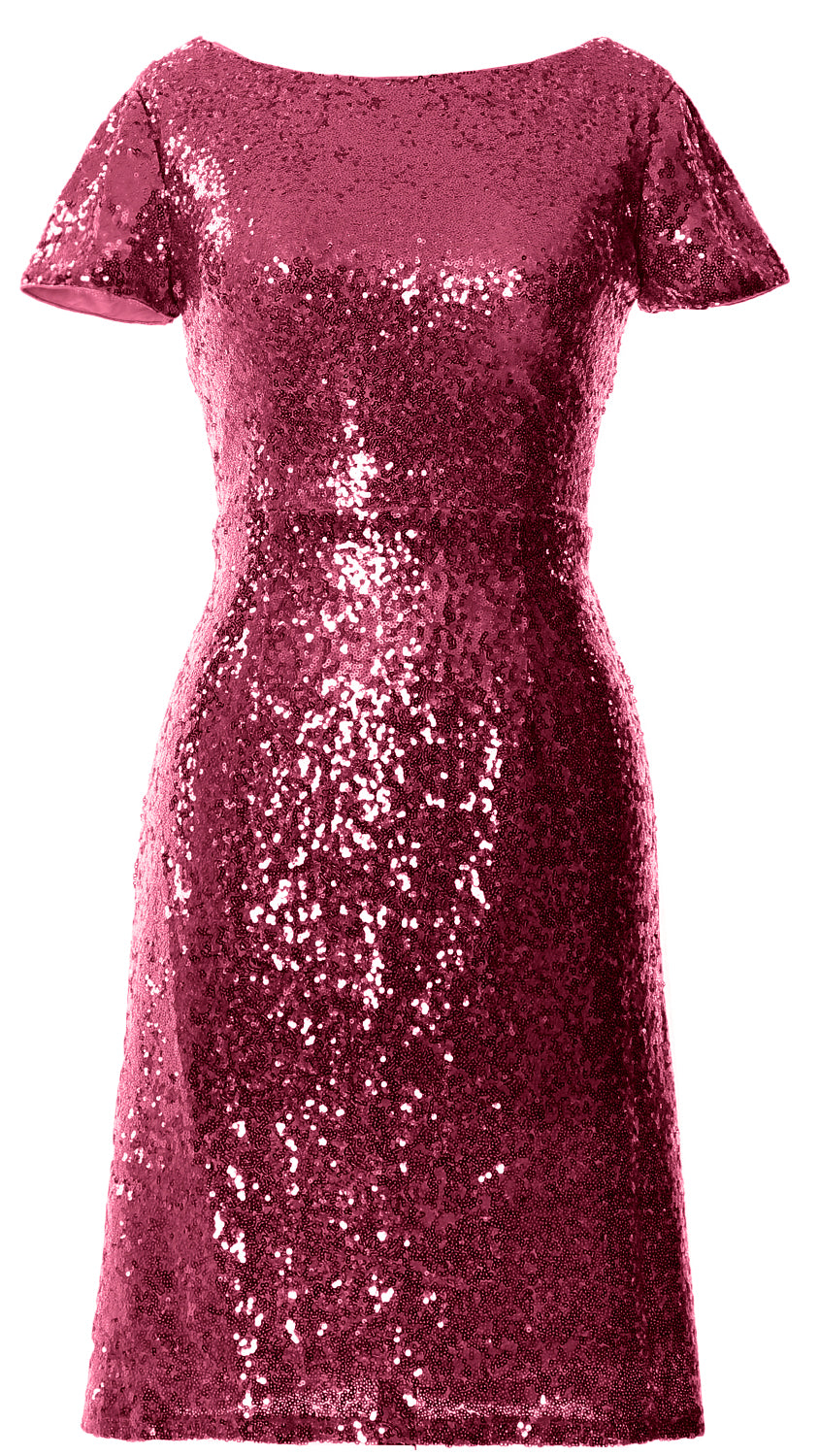 MACloth Damen Kurze Ärmel Knielange Pailletten Brautjungfern Cocktailkleider