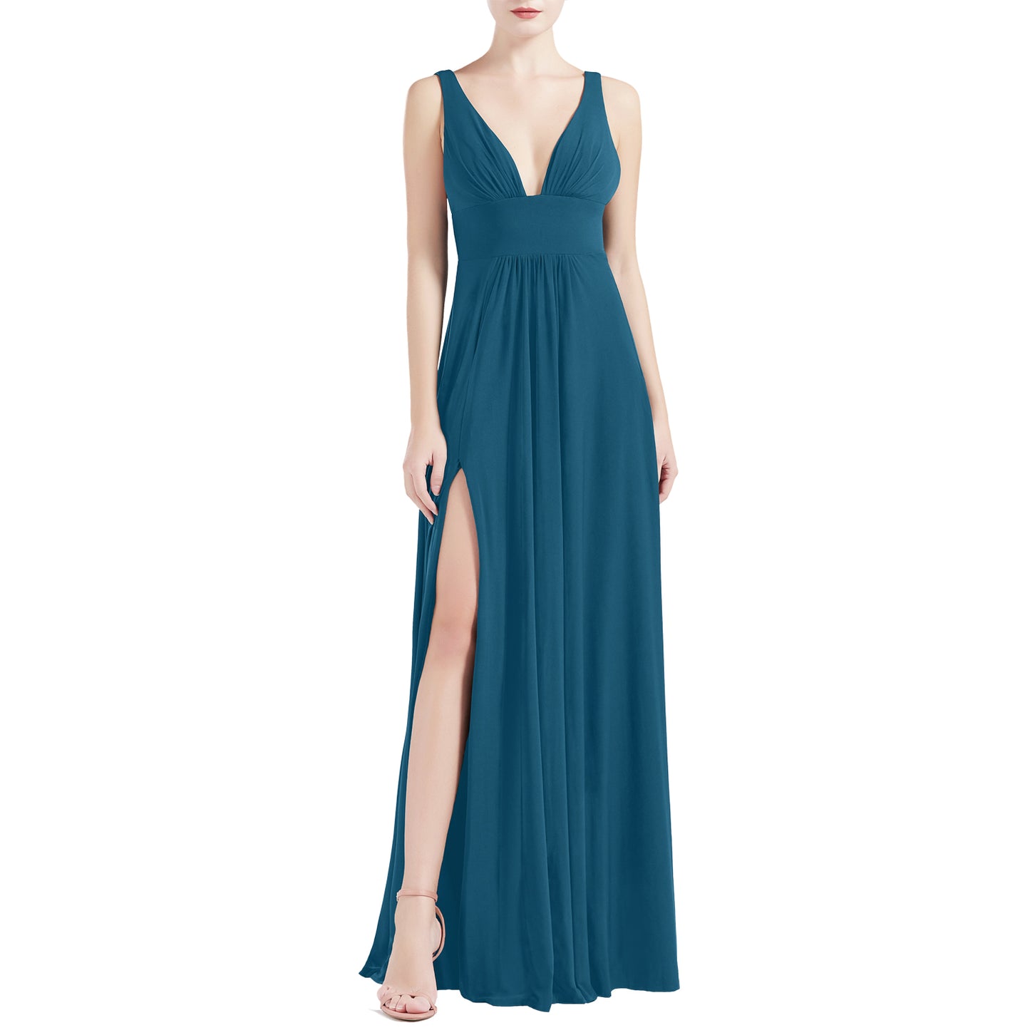 MACloth Women V Neck Stretchy Jersey Maxi Wedding Party Bridesmaid Dresses Prom Gown Teal / Above Knee / Custom Size MACloth Women V Neck Stretchy Jersey Maxi Wedding Party Bridesmaid Dresses Prom Gown Teal / Above Knee / Custom Size