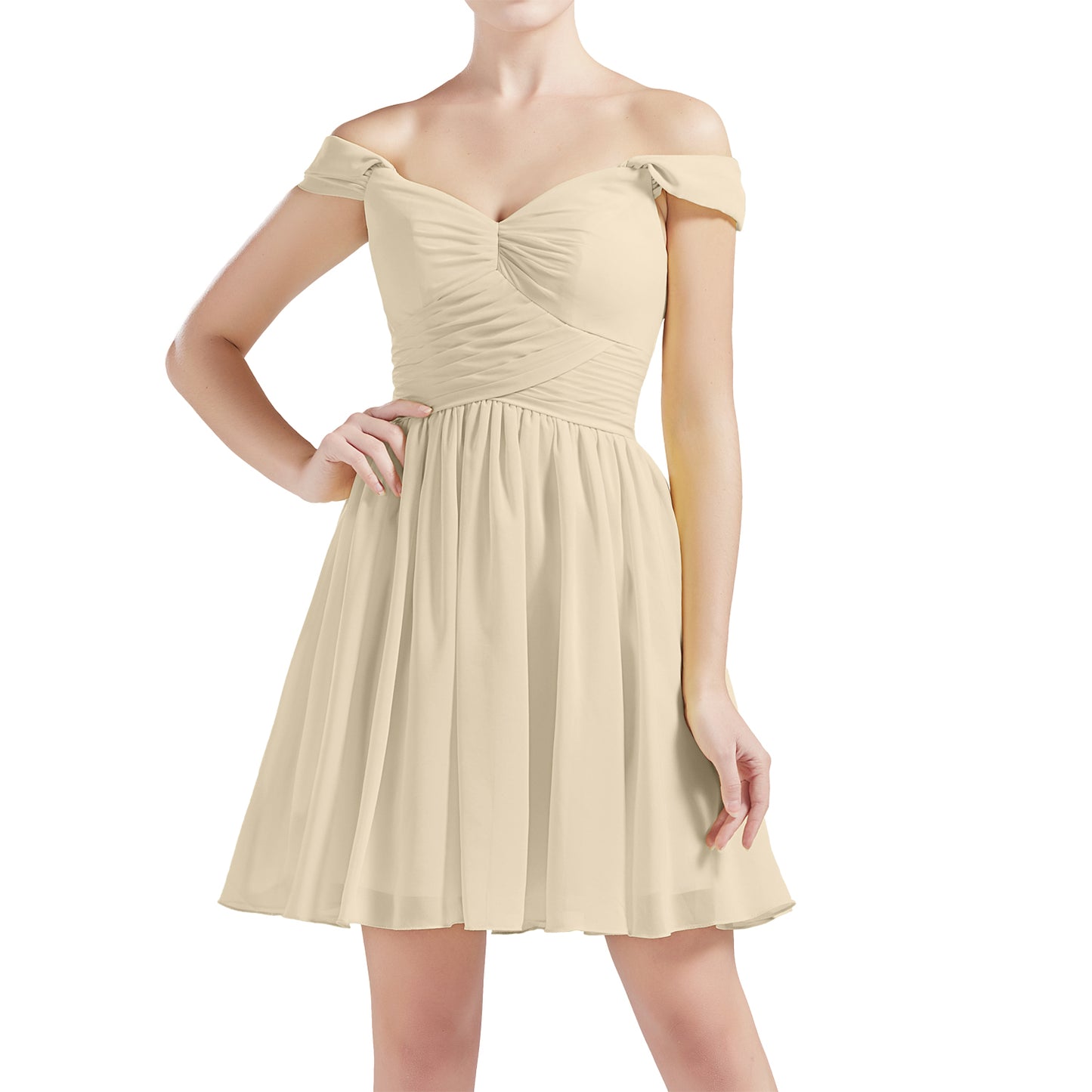 MACloth Damen Schulterfrei Kurze Chiffon Brautjungfernkleider Hochzeit Party BD MoH