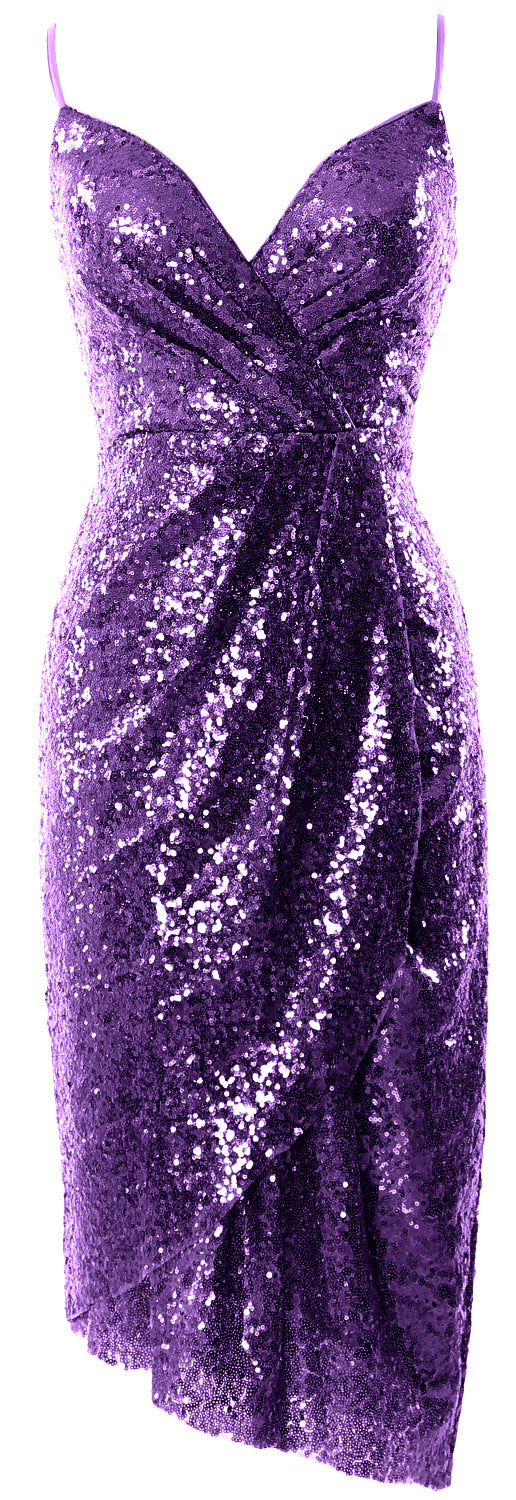 MACloth Vestidos de dama de honor midi para mujer, con lentejuelas y escote en V, vestido formal para fiesta de boda