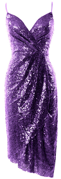 MACloth Women Midi Bridesmaid Dresses Sequin V Neck Wedding Party Formal Gown