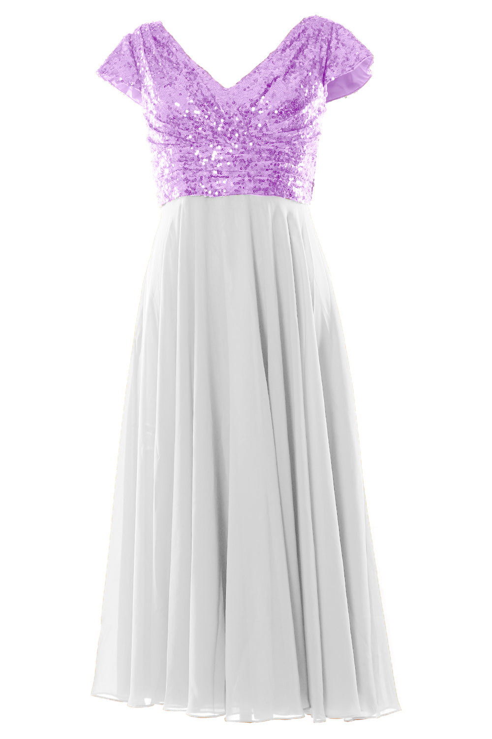 MACloth Damen Kleider für die Brautmutter, wadenlang, Pailletten, Flügelärmel, Brautjungfer