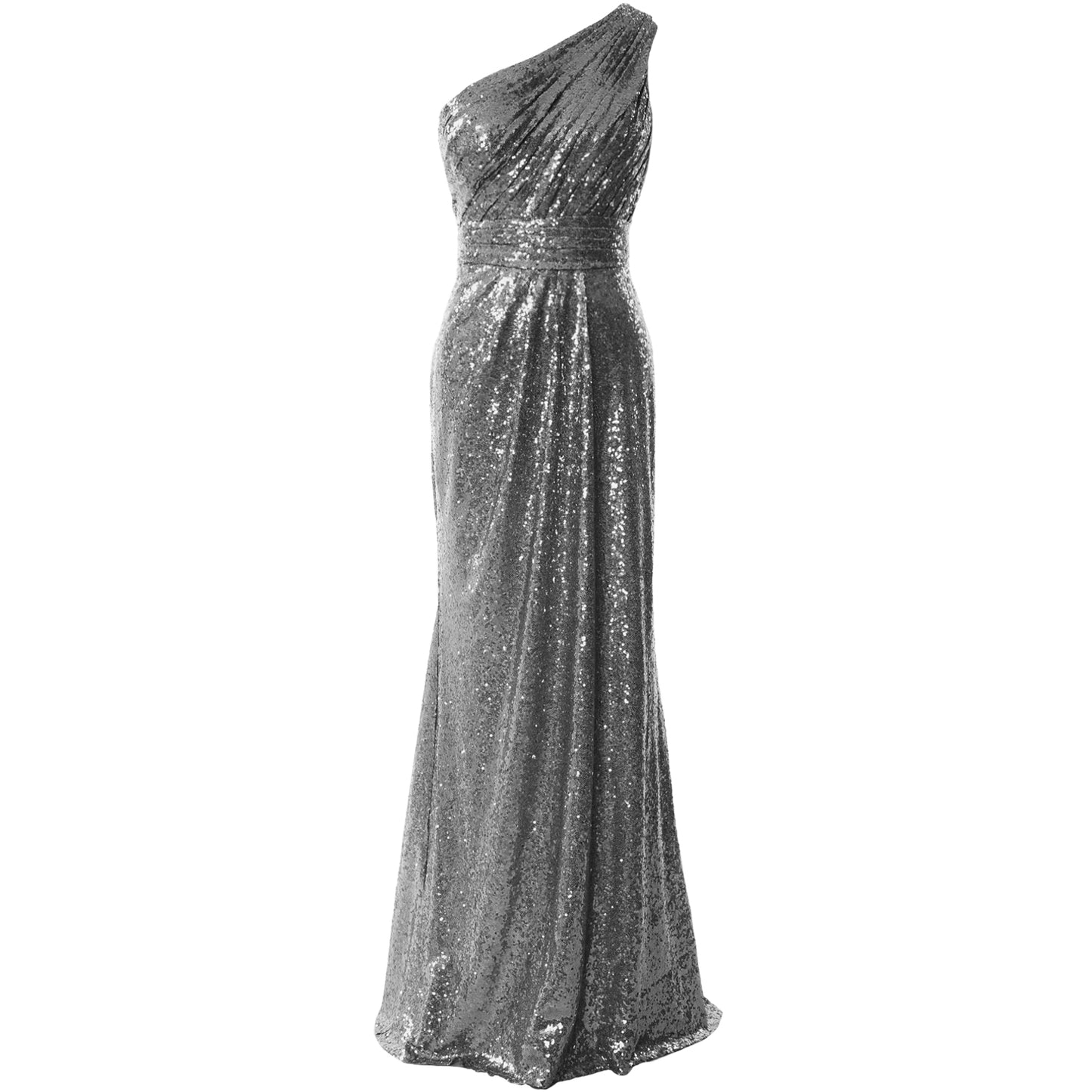MACloth Damen Brautjungfernkleider One-Shoulder Pailletten Langes formelles Kleid Braut