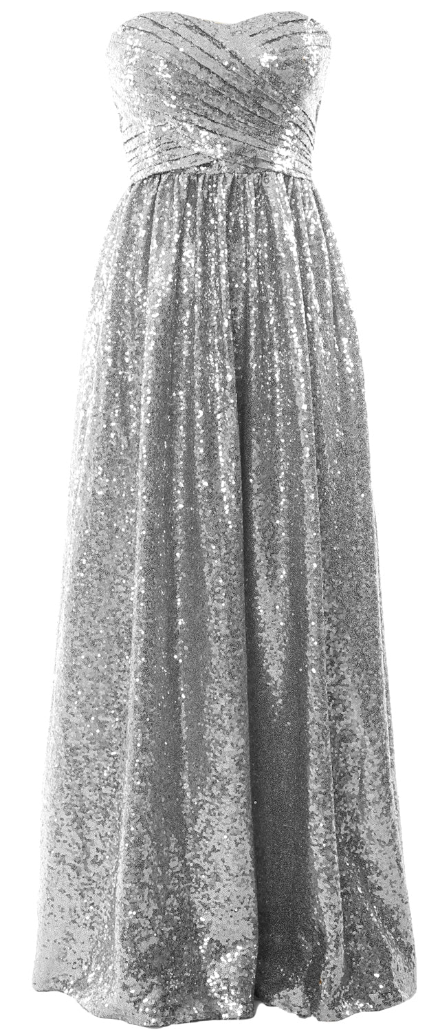 MACloth Women Sequin Bridesmaid Dresses Sweetheart Long Wedding Evening Gown Silver / Above Knee / Custom Size MACloth Women Sequin Bridesmaid Dresses Sweetheart Long Wedding Evening Gown Silver / Above Knee / Custom Size
