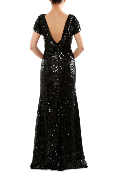 MACloth Mermaid Cap Sleeves Sequin Long Bridesmaid Formal Dress Evening Gown