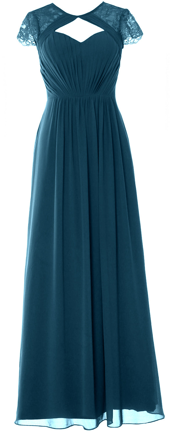 Vestido de dama de honor largo con mangas cortas elegante MACloth 2018 Vestido formal de noche