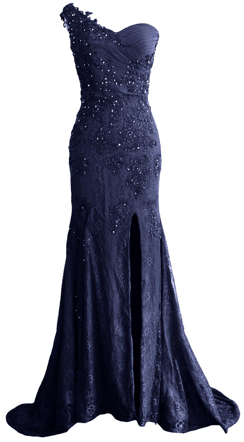 MACloth Women Prom Dresses Mermaid One Shoulder Long Lace Maxi Wedding Gown Long