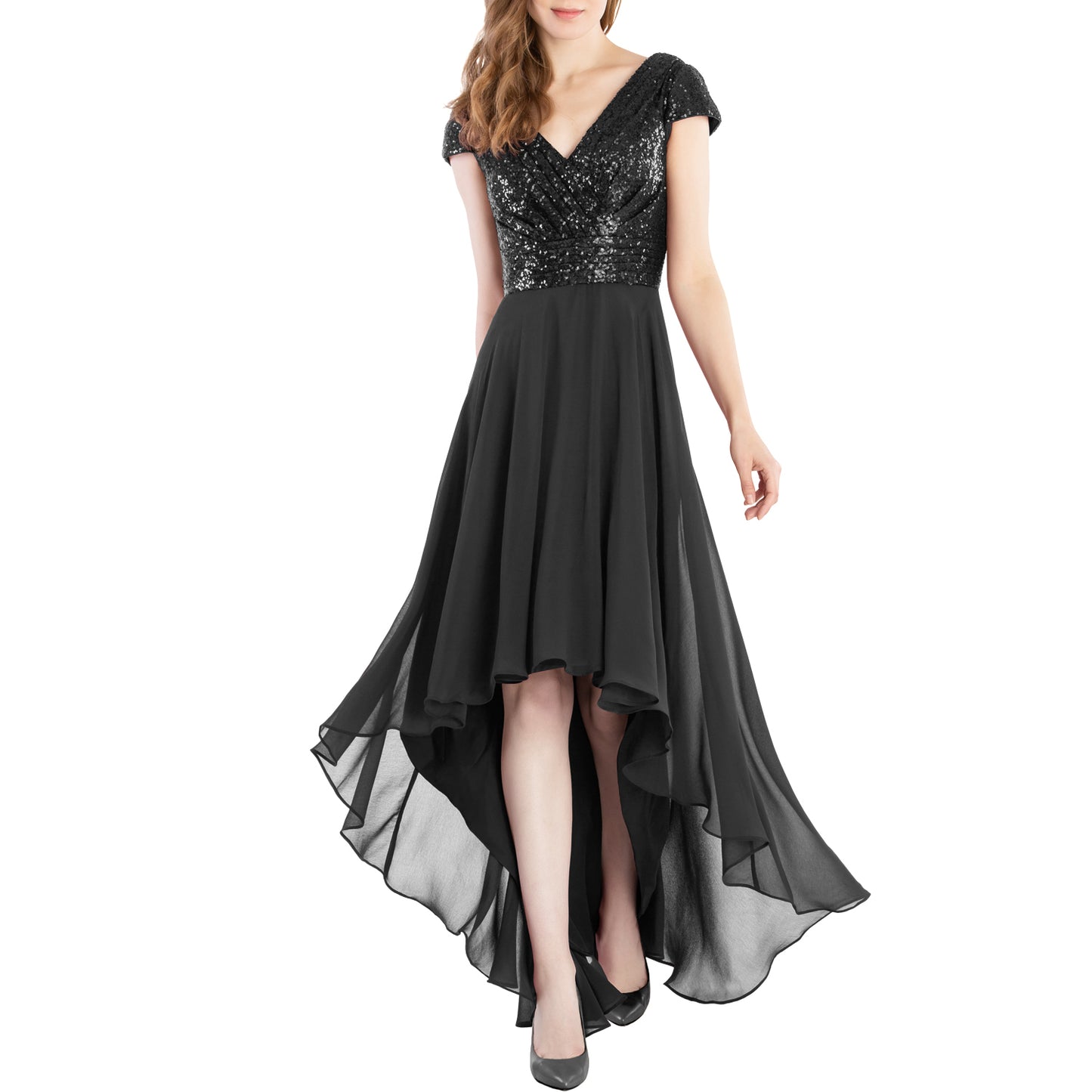 Vestidos de novia de MACloth con mangas cortas y lentejuelas, vestido formal de boda