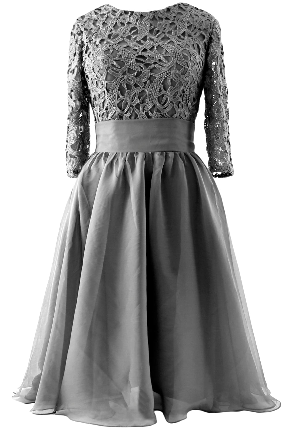 MACloth Women 3/4 Sleeve Lace Short Mother of Bride Dress Formal Evening Gown