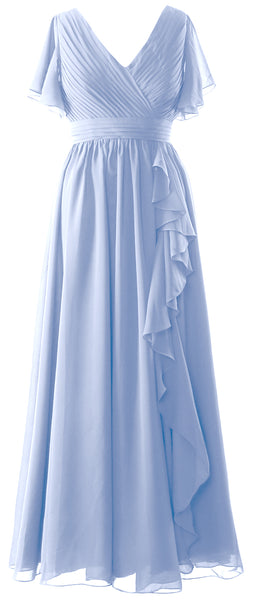 MACloth Mother of the Bride Dresses with Sleeves V Neck Long Wedding Formal Gown