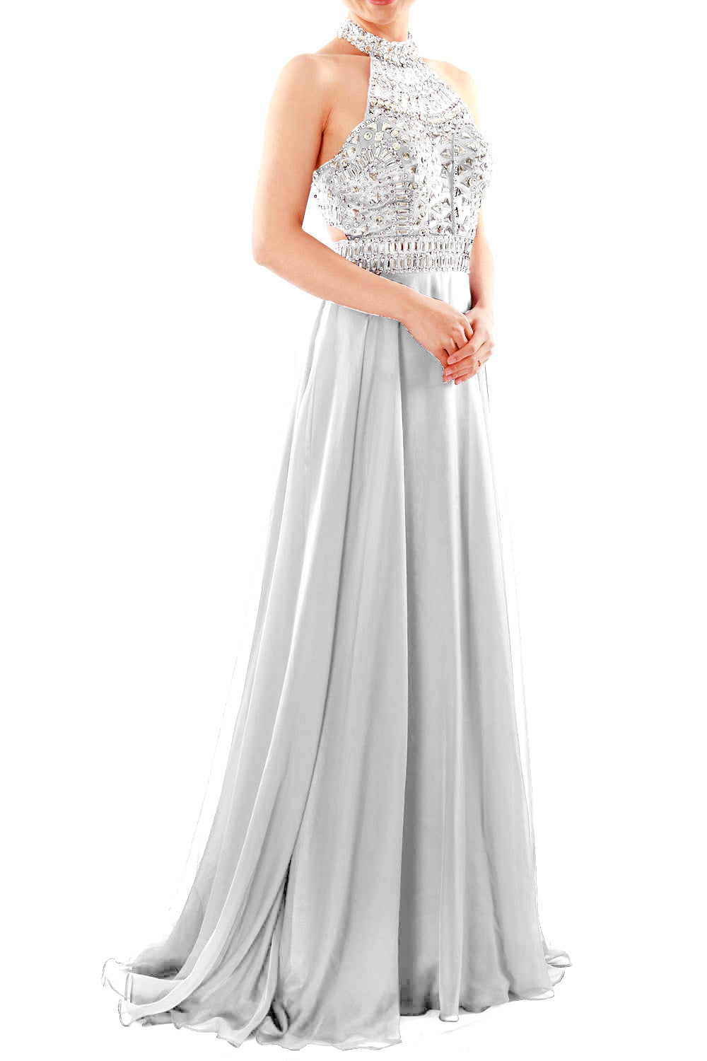 MACloth Damen Neckholder-Kleid mit hohem Halsausschnitt, ärmellos, lang, Ballkleid, Partykleid, Abendkleid