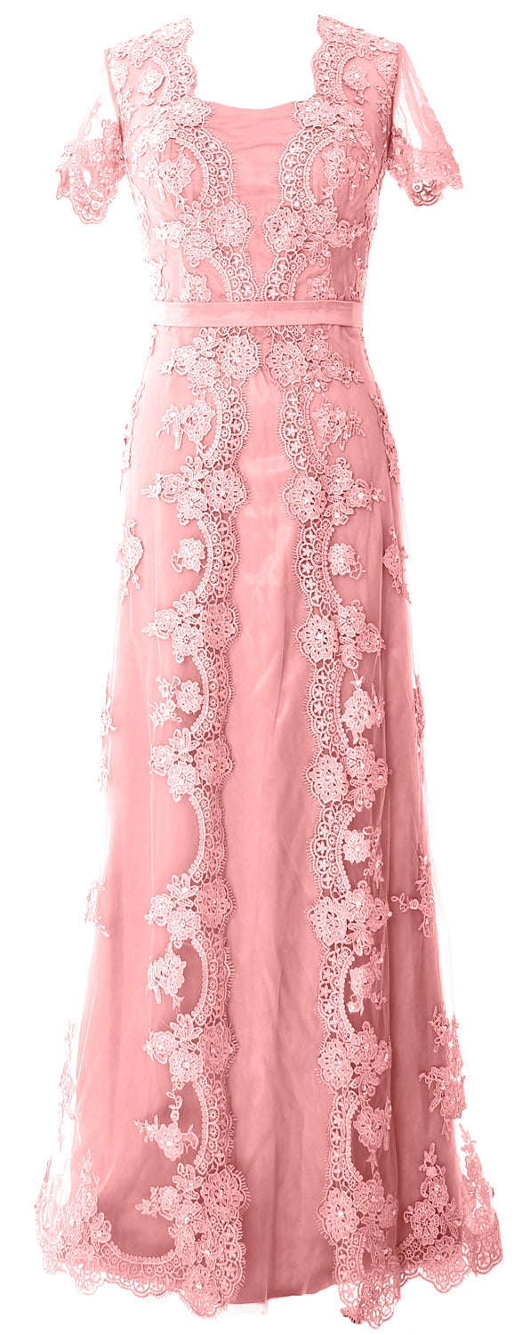 MACloth Damen Kleider für die Brautmutter, kurze Ärmel, Spitze, formelles Abendkleid