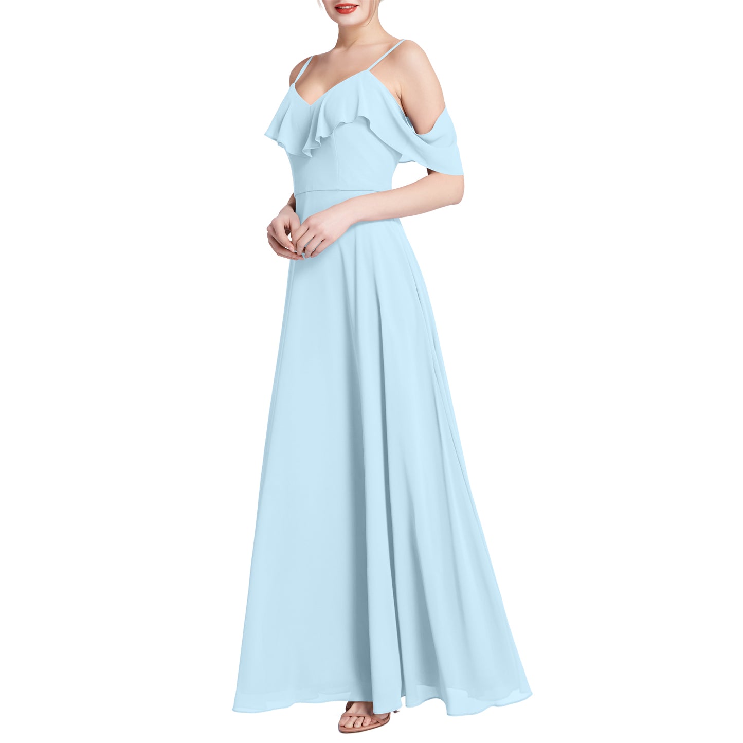 MACloth Women V Neck Cold Shoulder Long Maxi Wedding Party Bridesmaid Dresses