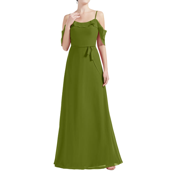 MACloth Women Cold Shoulder Long A Line Wedding Bridesmaid Dresses
