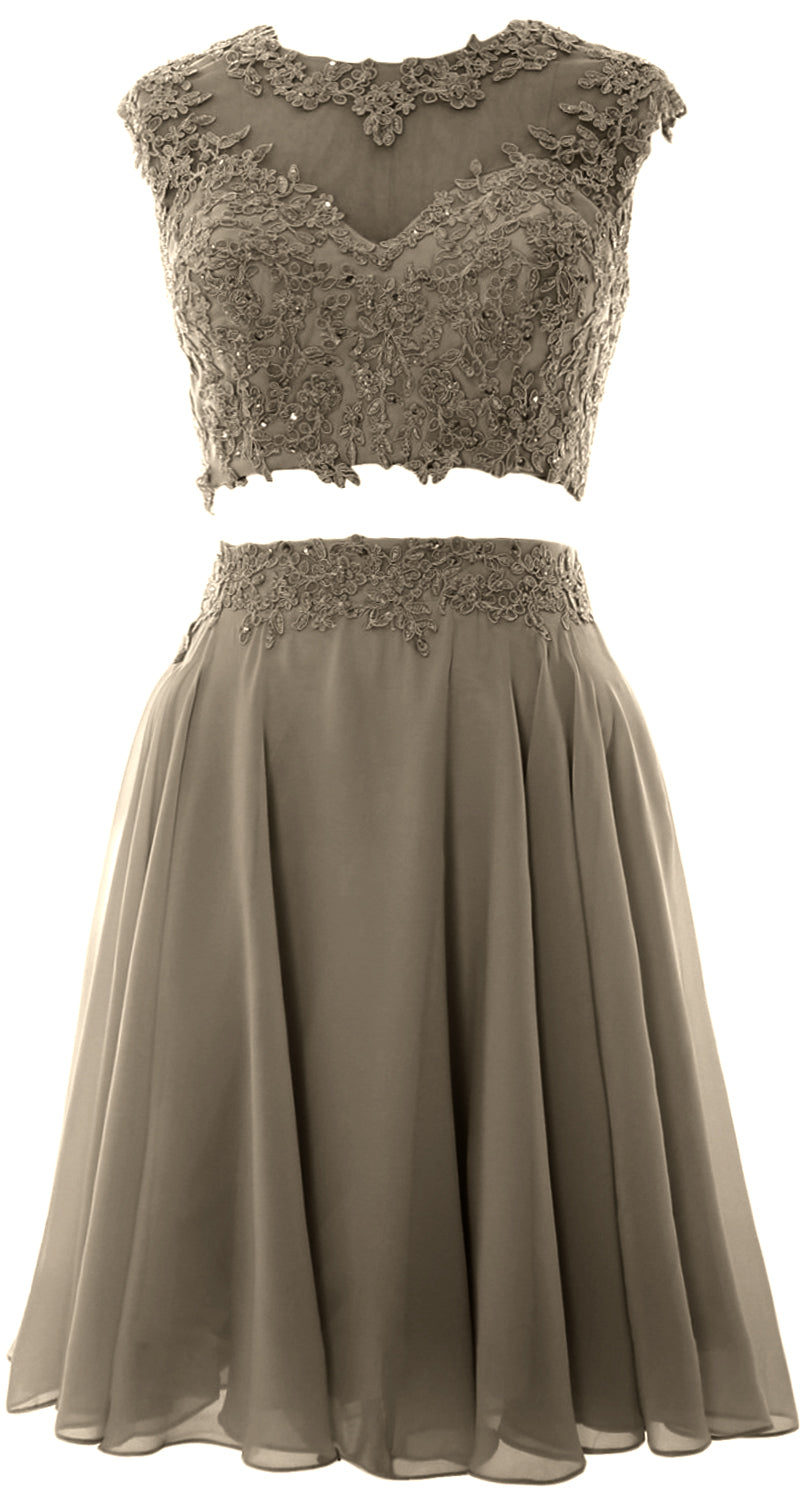 Vestido de fiesta de boda de encaje de 2 piezas estilo vintage para mujer de MACloth