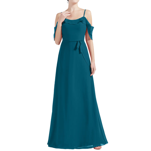 MACloth Women Cold Shoulder Long A Line Wedding Bridesmaid Dresses